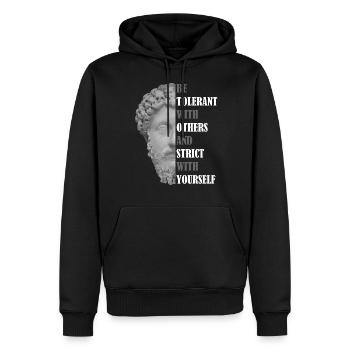 Be Tolerant T-Shirt, Marus Aurelius Gift, Stoicism - Men’s Premium Organic Hoodie - black - Front - Nico (187cm)