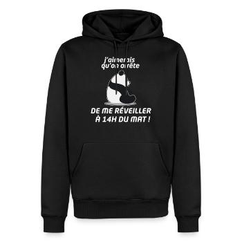 Réveil 14h du mat - Sweat à capuche Premium bio Homme - noir - Devant - Nico (187cm)