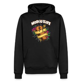 Morgue Life croque-mort Croqueuse d’humour - Sweat à capuche Premium bio Homme - noir - Devant - Nico (187cm)