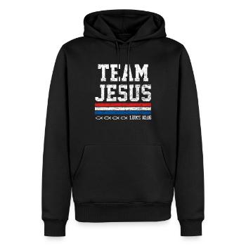 Équipe Jésus-Christ Dieu Religion Prière Foi Don - Sweat à capuche Premium bio Homme - noir - Devant - Nico (187cm)