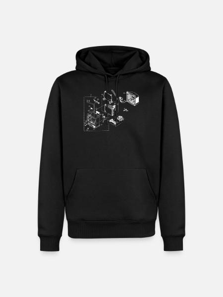 Retro TV weiss technische zeichnung Illustration - Männer Premium Bio Hoodie - Schwarz