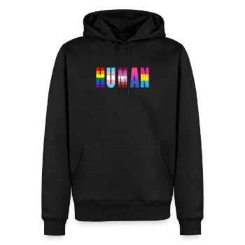 Coeur de drapeau LGBTQ HUMAIN - LGBTQ - Sweat à capuche Premium bio Homme - noir - Devant - Nico (187cm)