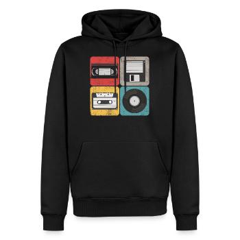Diskette Videokasste Vinyl Hörspielkassete Retro - Männer Premium Bio Hoodie - Schwarz - Vorne - Nico (187cm)