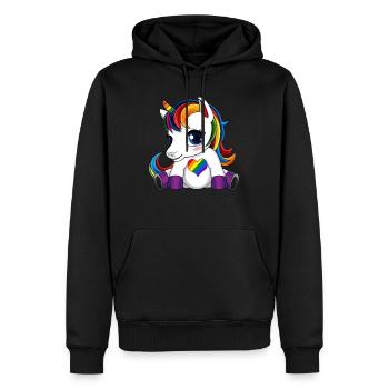Licorne mignonne LGBTQ - Sweat à capuche Premium bio Homme - noir - Devant - Nico (187cm)