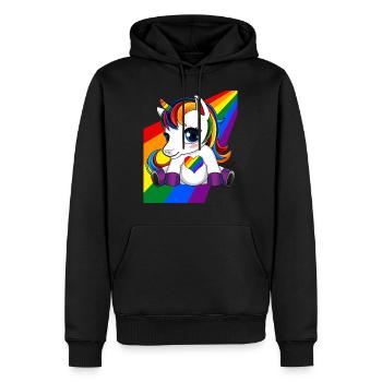 Licorne avec coeur de couleur LGBTQ - Fierté LGBTQ - Sweat à capuche Premium bio Homme - noir - Devant - Nico (187cm)