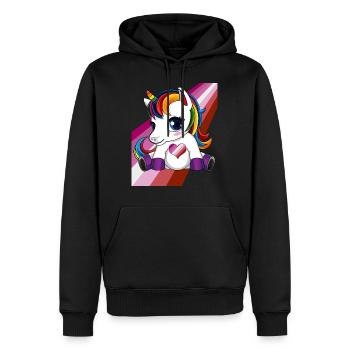 Licorne avec coeur de drapeau lesbien - LESBIENNE LGBTQ - Sweat à capuche Premium bio Homme - noir - Devant - Nico (187cm)