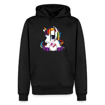 Licorne avec le coeur de drapeau lesbien - couleur lesbienne - Sweat à capuche Premium bio Homme - noir - Devant - Nico (187cm)