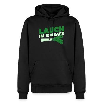 Lauch im Einsatz - Fitness Spruch - Männer Premium Bio Hoodie - Schwarz - Vorne - Nico (187cm)