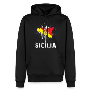 Sicile Rengaine - Sicilia île drapeau - Sweat à capuche Premium bio Homme - noir - Devant - Nico (187cm)