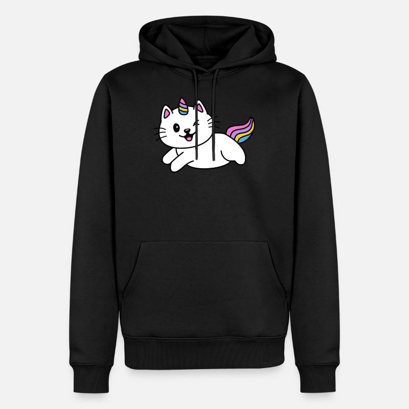 Katze Einhorn Niedlich - Männer Premium Bio Hoodie - Schwarz