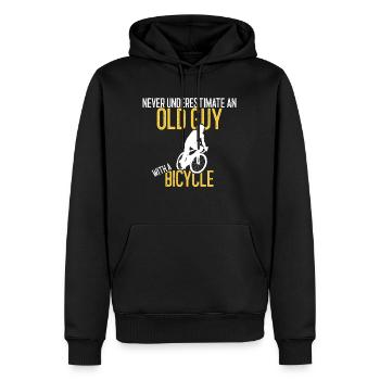 Ne sous-estimez jamais un vieux gars avec un vélo - Sweat à capuche Premium bio Homme - noir - Devant - Nico (187cm)