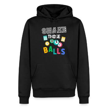 Drôle de Bingo Boules d’humour au hasard - Sweat à capuche Premium bio Homme - noir - Devant - Nico (187cm)