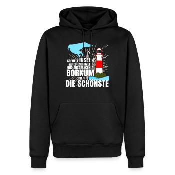 Borkum Insel Spruch - Männer Premium Bio Hoodie - Schwarz - Vorne - Nico (187cm)
