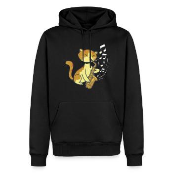 Süße Katze spielt Saxofon Saxophone Saxofonist - Männer Premium Bio Hoodie - Schwarz - Vorne - Nico (187cm)