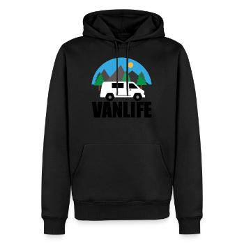 VAN LIFE - Berg - VAN Weiß - Männer Premium Bio Hoodie - Schwarz - Vorne - Nico (187cm)