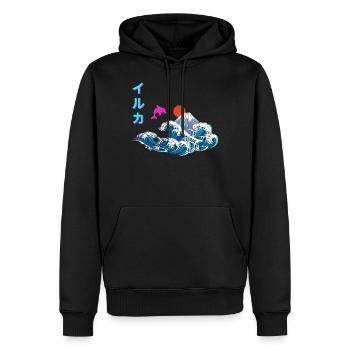 Vaporwave japonaise Grande vague de Kanagawa - Sweat à capuche Premium bio Homme - noir - Devant - Nico (187cm)