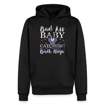 Hebamme Geburtshelfer - Männer Premium Bio Hoodie - Schwarz - Vorne - Nico (187cm)