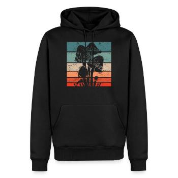 Rétro Champignons Cueeil de champignons Vintage Chasseur de champignons - Sweat à capuche Premium bio Homme - noir - Devant - Nico (187cm)