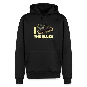 I Love The Blues Harmonica Music Instrument Gift - Men’s Premium Organic Hoodie - black - Front - Nico (187cm)