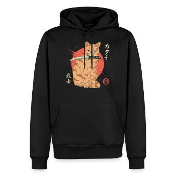 Chat avec Katana Japon amoureux des chats - Sweat à capuche Premium bio Homme - noir - Devant - Nico (187cm)