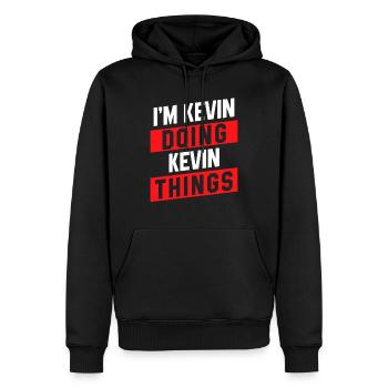 Je suis Kevin Doing Kevin Things - Drôle prénom - Sweat à capuche Premium bio Homme - noir - Devant - Nico (187cm)