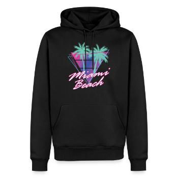 Miami Beach Florida Retro Synthwave - Sweat à capuche Premium bio Homme - noir - Devant - Nico (187cm)