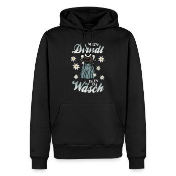 Mei Dirndl is in da Wäsch - Männer Premium Bio Hoodie - Schwarz - Vorne - Nico (187cm)