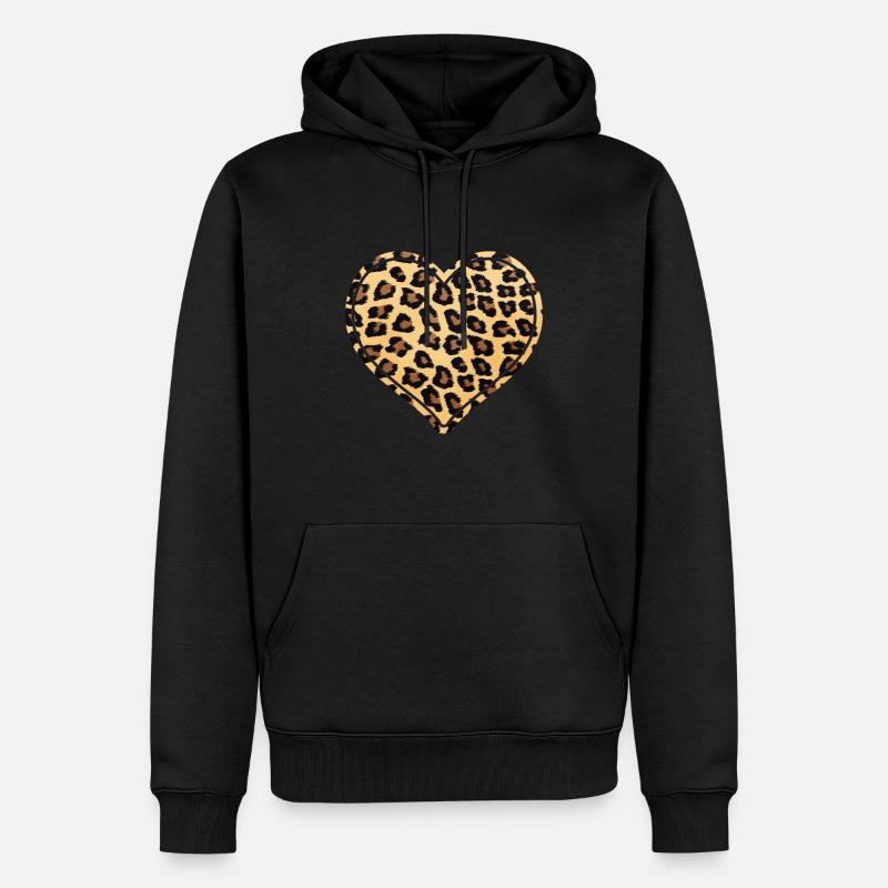 Cadeau Cœur léopard - Sweat à capuche Premium bio Homme - noir