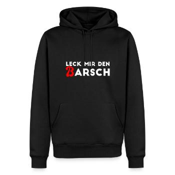 Leck mir den Barsch. Leck mich am Barsch. - Männer Premium Bio Hoodie - Schwarz - Vorne - Nico (187cm)