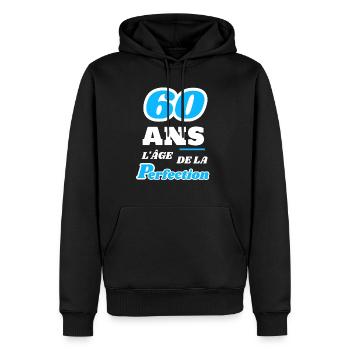 60 ans l’âge de la perfection anniversaire humour - Sweat à capuche Premium bio Homme - noir - Devant - Nico (187cm)