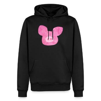 Tête de cochon fourrure bonne chance rose ferme bio Nature - Sweat à capuche Premium bio Homme - noir - Devant - Nico (187cm)