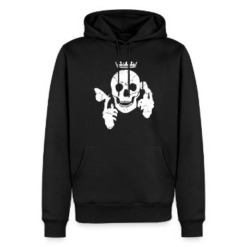 Crâne avec papillon et téléphone - Sweat à capuche Premium bio Homme - noir - Devant - Nico (187cm)