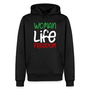 Woman Life Freedom Iran Frauen Frau Frauenrechte - Männer Premium Bio Hoodie - Schwarz - Vorne - Nico (187cm)