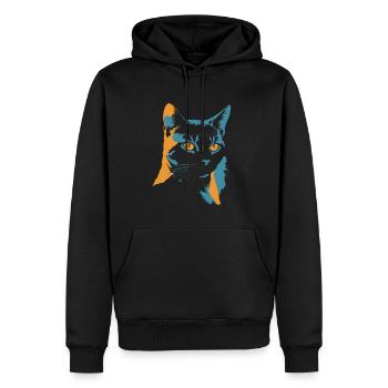 Farbexplosion: Katzenkopf in Orange und Blau - Männer Premium Bio Hoodie - Schwarz - Vorne - Nico (187cm)