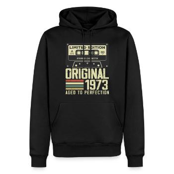 51e Cadeau Anniversaire Style rétro 1973 - Sweat à capuche Premium bio Homme - noir - Devant - Nico (187cm)