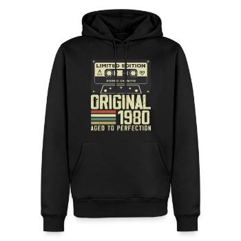 Geschenk zum 44. Jahrestag im Retro-Stil 1980 - Männer Premium Bio Hoodie - Schwarz - Vorne - Nico (187cm)