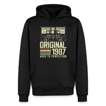 37e Cadeau Anniversaire Style rétro 1987 - Sweat à capuche Premium bio Homme - noir - Devant - Nico (187cm)