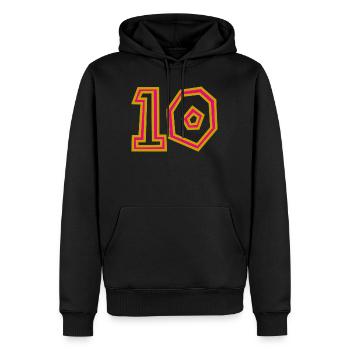 10. 10 JAHRE. 10-JÄHRIGES JUBILÄUM. 10-JÄHRIGES JUBILÄUM. - Männer Premium Bio Hoodie - Schwarz - Vorne - Nico (187cm)