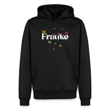 Schöner Mädchenname FRAUKE mit Schmetterlingen  - Männer Premium Bio Hoodie - Schwarz - Vorne - Nico (187cm)