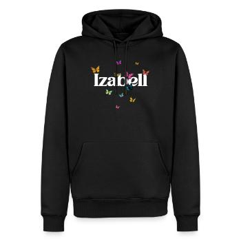 Beau prénom de fille IZABELL avec des papillons - Sweat à capuche Premium bio Homme - noir - Devant - Nico (187cm)