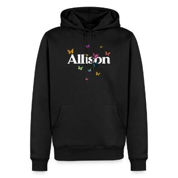 Schöner Mädchenname mit Schmetterlingen ALLISON - Männer Premium Bio Hoodie - Schwarz - Vorne - Nico (187cm)