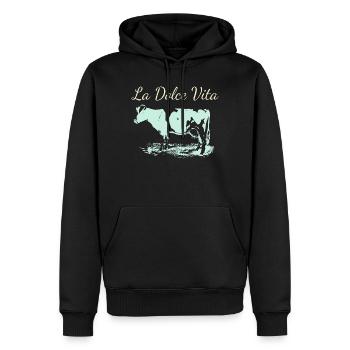 Milchkuh aus La Dolce Vita im Negativ - Männer Premium Bio Hoodie - Schwarz - Vorne - Nico (187cm)
