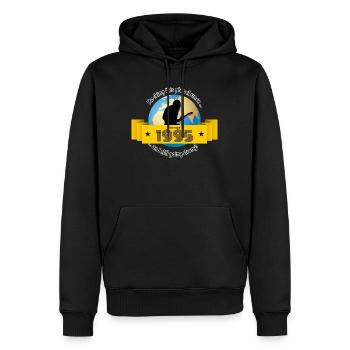 30. Geburtstag Rocking this planet since 11/1995 - Männer Premium Bio Hoodie - Schwarz - Vorne - Nico (187cm)