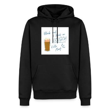 Bleib cool Kölsch Design, Karneval ein Leben lang  - Männer Premium Bio Hoodie - Schwarz - Vorne - Nico (187cm)