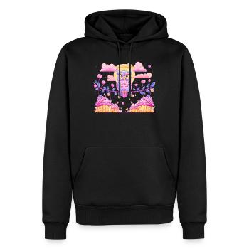 Pastel owl magic over cupcakes - Men’s Premium Organic Hoodie - black - Front - Nico (187cm)