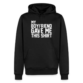 Mon copain m’a offert ce t-shirt en cadeau de couple - Sweat à capuche Premium bio Homme - noir - Devant - Nico (187cm)