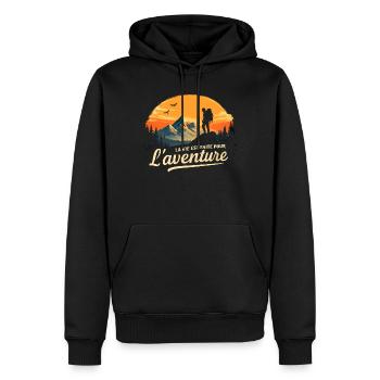 Aventure au sommet - Sweat à capuche Premium bio Homme - noir - Devant - Nico (187cm)
