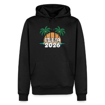 Ibiza 2026 - Männer Premium Bio Hoodie - Schwarz - Vorne - Nico (187cm)