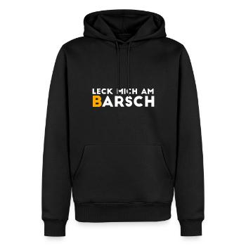 Leck mir den Barsch. Leck mich am Barsch. - Männer Premium Bio Hoodie - Schwarz - Vorne - Nico (187cm)