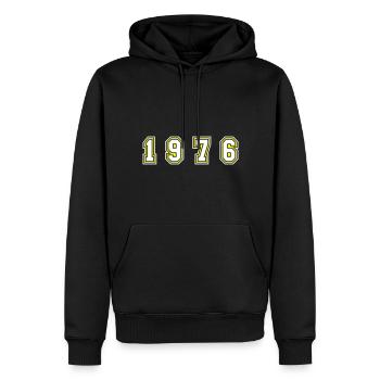 Numéro de l’année 1976 - Sweat à capuche Premium bio Homme - noir - Devant - Nico (187cm)
